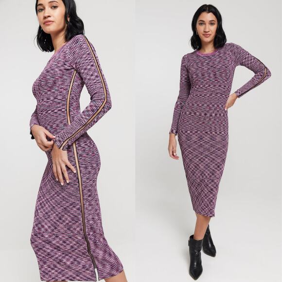 NEW KADA The Space Dye Ribbed Midi Dress Size Medium Berry Pink Black Baddie - Picture 1 of 11